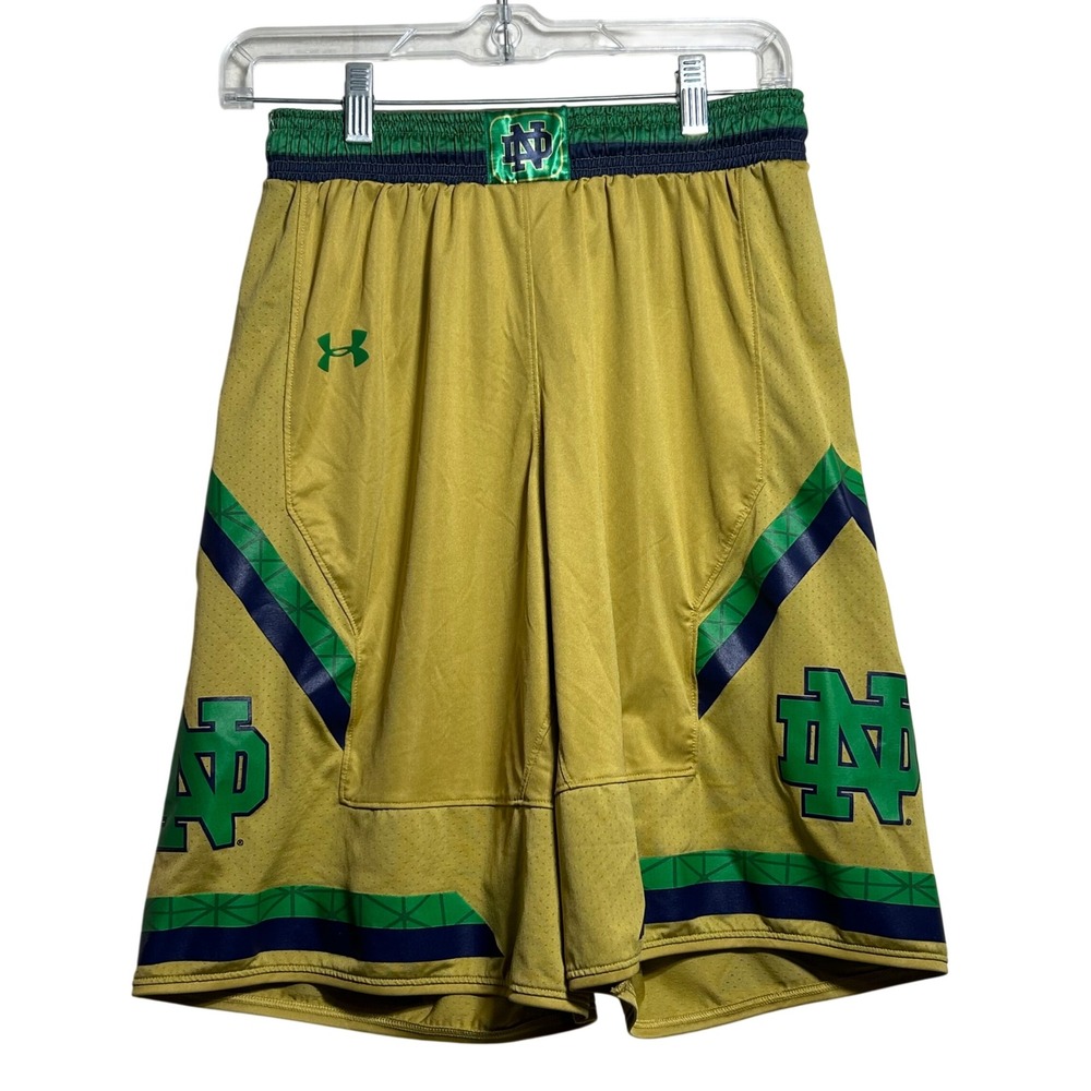 Under Armour Notre Dame Fighting Irish Gold Green Basketball Shorts Mens Small